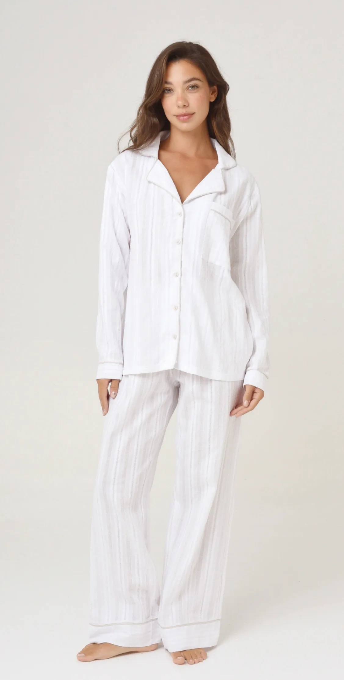 Pijama camisero labrado blanco