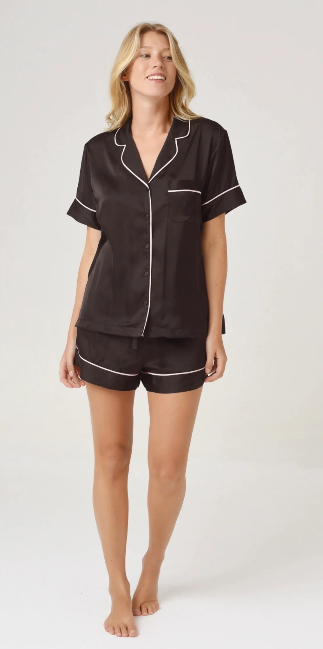 Pijama camisero sedita negro m/c