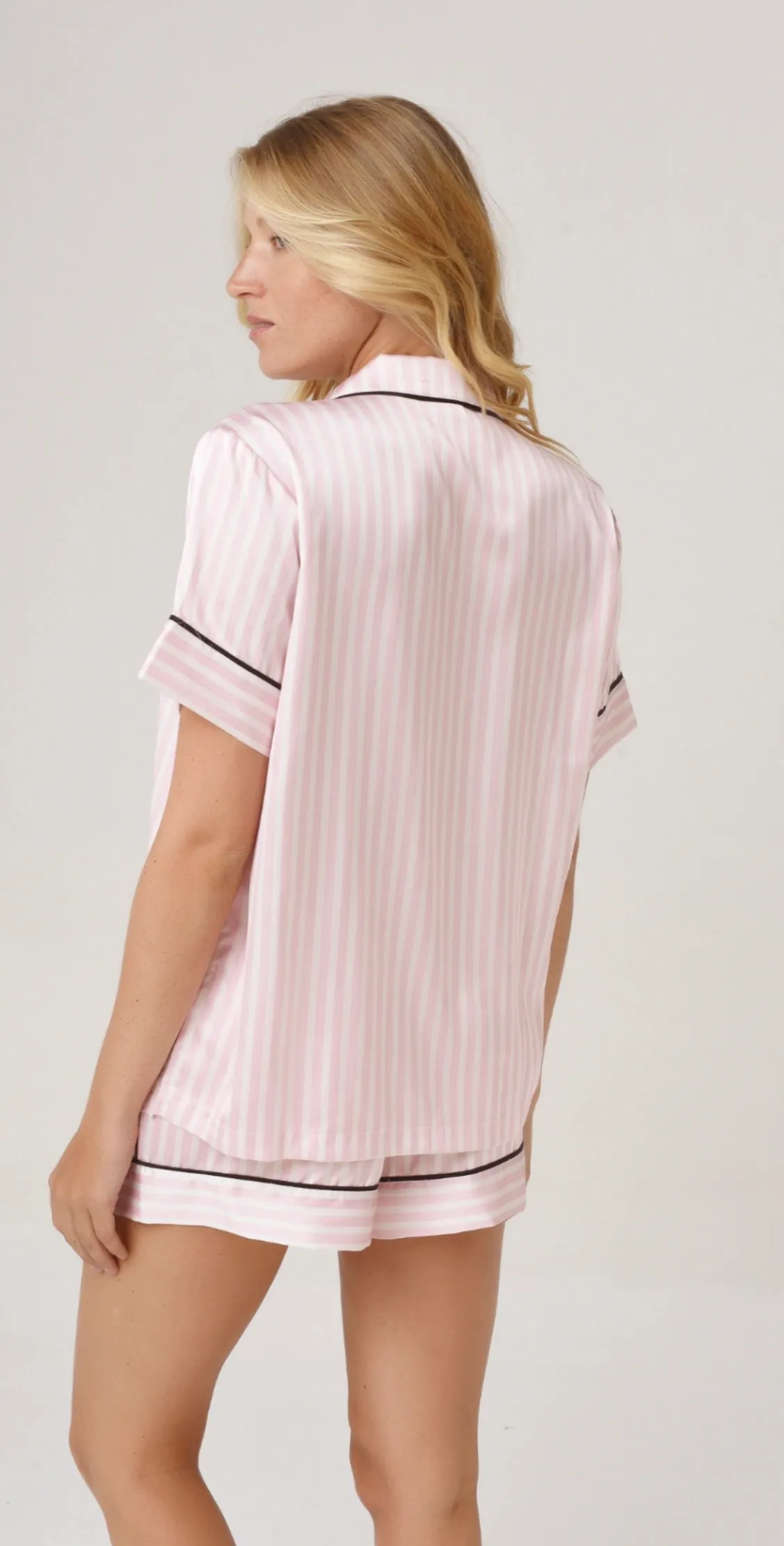 Pijama camisero sedita rayas rosa m/c, foto 3 de 3